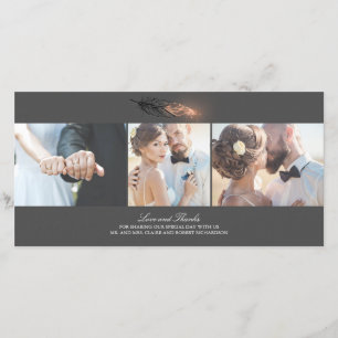 Tarjeta De Agradecimiento Boda elegante de plumas de oro Rosa