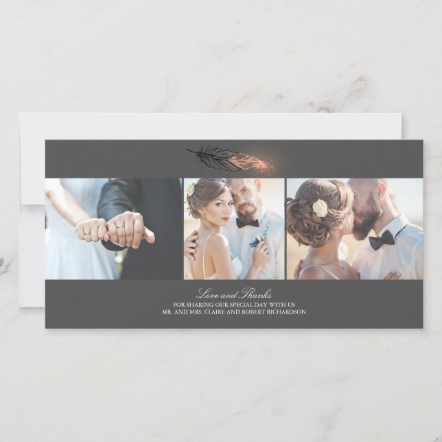 Tarjeta De Agradecimiento Boda elegante de plumas de oro Rosa (Anverso)