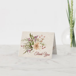 Tarjeta De Agradecimiento Boda elegante de Poinsettia y Berries