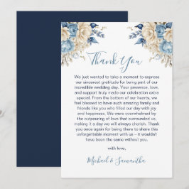 Tarjeta De Agradecimiento Boda elegante de rosa azul y marfil