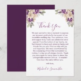 Tarjeta De Agradecimiento Boda elegante de rosa púrpura y marfil