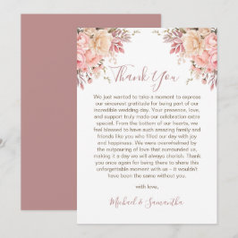 Tarjeta De Agradecimiento Boda elegante de rosa rosa y marfil