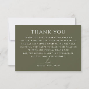 Tarjeta De Agradecimiento Boda elegante en bosque verde oliva atenuado. Natu