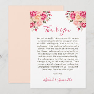 Tarjeta De Agradecimiento Boda elegante en rosa fucsia y rosa marfil
