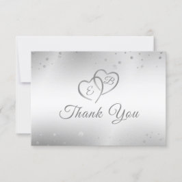 Tarjeta De Agradecimiento Boda elegante Faux Silver Corazones Confetti Scrip