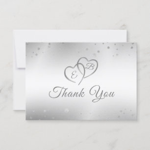 Tarjeta De Agradecimiento Boda elegante Faux Silver Corazones Confetti Scrip