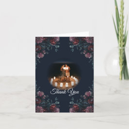 Tarjeta De Agradecimiento Boda elegante floral azul de la Marina Oscura