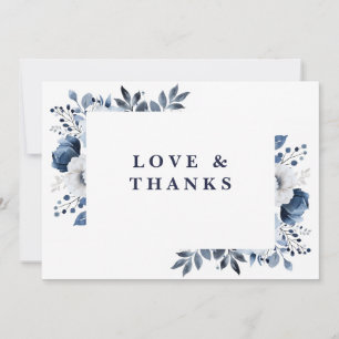 Tarjeta De Agradecimiento Boda elegante floral azul marino y blanco Foto