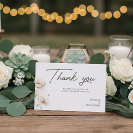 Tarjeta De Agradecimiento Boda elegante floral blanca y dorada