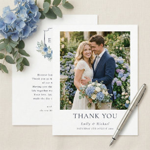 Tarjeta De Agradecimiento Boda elegante floral de acuarela azul