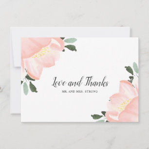 Tarjeta De Agradecimiento Boda elegante floral de acuarela rosa