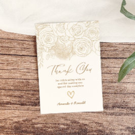 Tarjeta De Agradecimiento Boda elegante floral de oro blanco