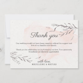 Tarjeta De Agradecimiento Boda elegante floral gris y de color rosa