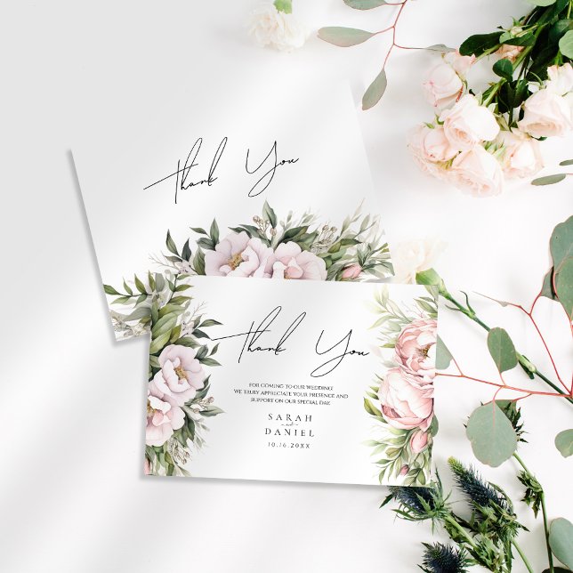 Tarjeta De Agradecimiento Boda Elegante Floral Rosa-Rosa (Subido por el creador)