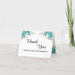 Tarjeta De Agradecimiento Boda elegante flores acuarela azul personalizadas
