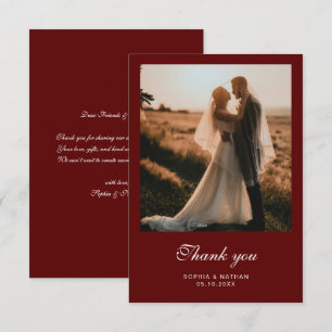 Tarjeta De Agradecimiento Boda Elegante Foto Bodas Letra Antigua Burgundy