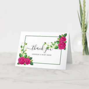 Tarjeta De Agradecimiento Boda elegante Fuchsia Rosa Bouquet Flowers