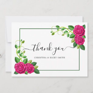 Tarjeta De Agradecimiento Boda elegante Fuchsia Rosa Bouquet Flowers