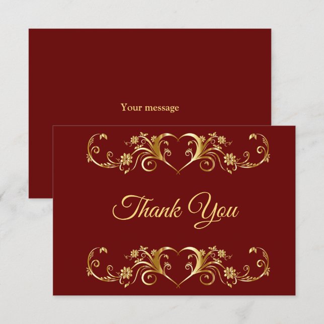 Tarjeta De Agradecimiento Boda elegante geométrica de oro roja (Anverso / Reverso)