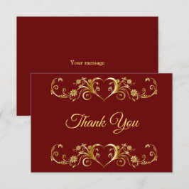 Tarjeta De Agradecimiento Boda elegante geométrica de oro roja