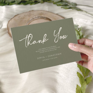 Tarjeta De Agradecimiento Boda elegante Minimalista de sabio verde