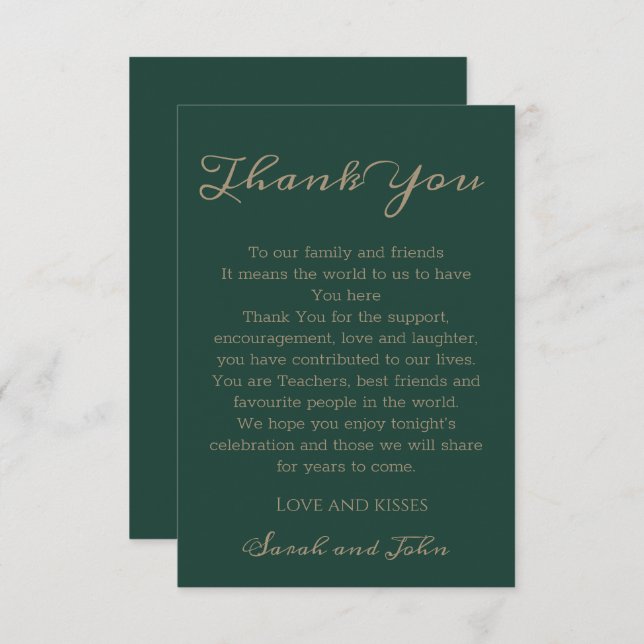 Tarjeta De Agradecimiento Boda elegante moderna con guión verde esmeralda (Anverso / Reverso)