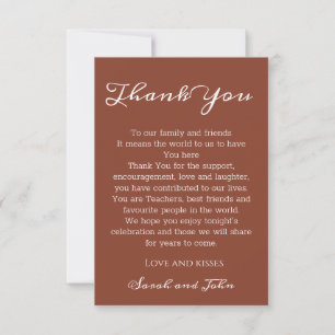 Tarjeta De Agradecimiento Boda elegante moderna terracota y escritura blanca