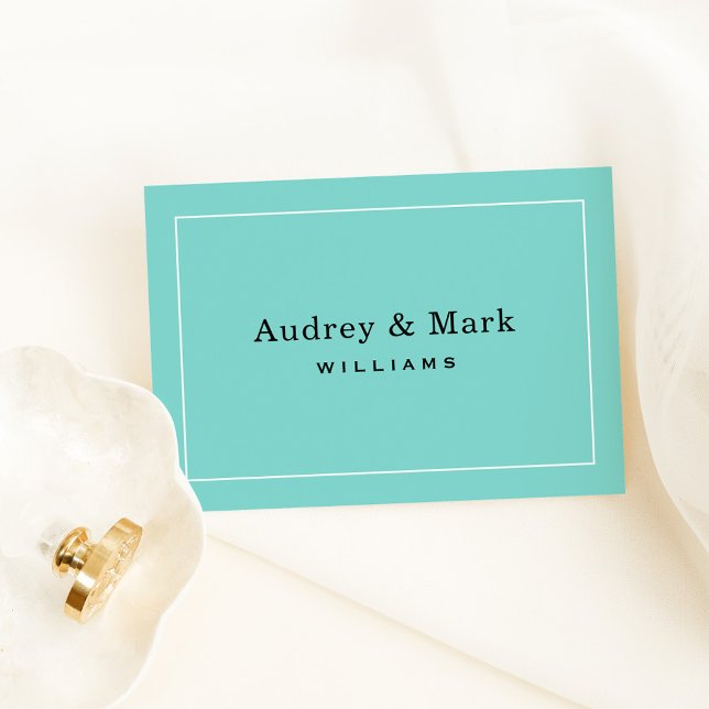Tarjeta De Agradecimiento Boda elegante Monograma azul aqua y negro (Subido por el creador)