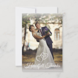 Tarjeta De Agradecimiento Boda elegante Monograma blanco Corazón foto