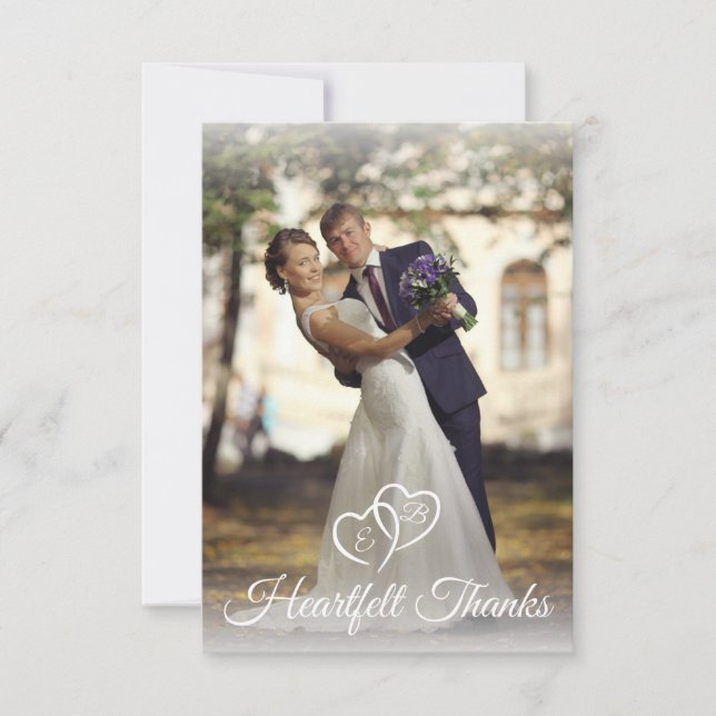 Tarjeta De Agradecimiento Boda elegante Monograma blanco Corazón foto (Anverso)