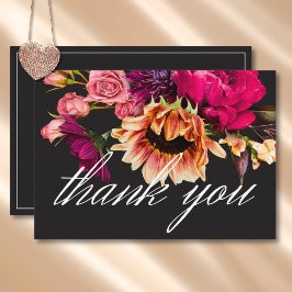 Tarjeta De Agradecimiento Boda elegante Moody Vibrant Sunset Floral