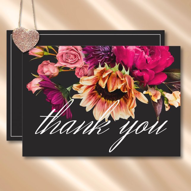 Tarjeta De Agradecimiento Boda elegante Moody Vibrant Sunset Floral (Elegant Moody Vibrant Sunset Floral Wedding Thank You Card)