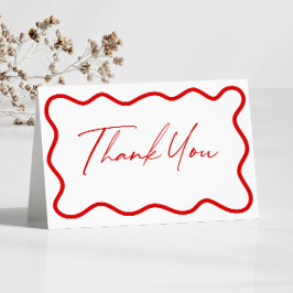 Tarjeta De Agradecimiento Boda elegante ondulada roja y blanca con borde