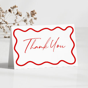 Tarjeta De Agradecimiento Boda elegante ondulada roja y blanca con borde