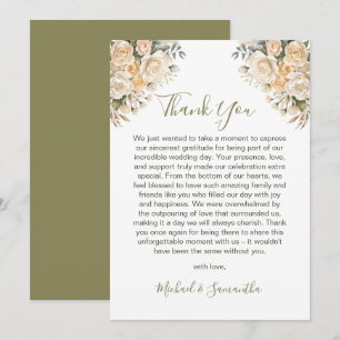 Tarjeta De Agradecimiento Boda elegante perla blanca y rosa marfil