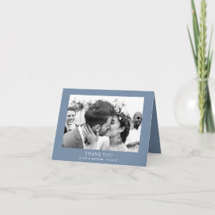 Tarjeta De Agradecimiento Boda elegante polvorienta azul   Foto moderna cost