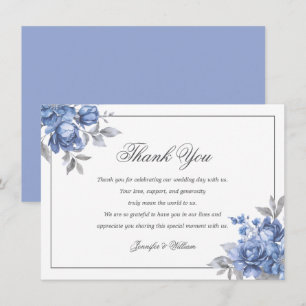Tarjeta De Agradecimiento Boda elegante polvoriento azul floral rústico