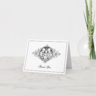 Tarjeta De Agradecimiento Boda elegante religiosa en negro y blanco