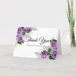 Tarjeta De Agradecimiento Boda Elegante Rosa Bouquet Flores Rosa