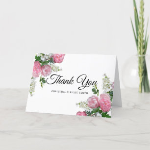 Tarjeta De Agradecimiento Boda Elegante Rosa Bouquet Flores Rosa