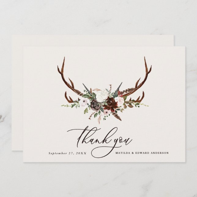 Tarjeta De Agradecimiento Boda elegante rústica agradecer botánica (Anverso / Reverso)