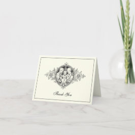 Tarjeta De Agradecimiento Boda elegante Sagrada Familia religiosa marfil