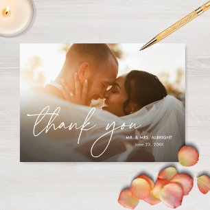 Tarjeta De Agradecimiento Boda elegante simple moderna con 2 fotos