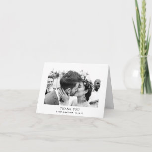 Tarjeta De Agradecimiento Boda elegante simple y limpia en blanco y negro fo