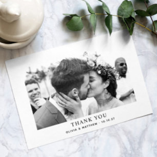 Tarjeta De Agradecimiento Boda elegante simple y limpia en blanco y negro fo