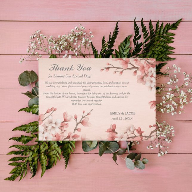 Tarjeta De Agradecimiento Boda elegante Spring Pink Cherry Blossom (Subido por el creador)