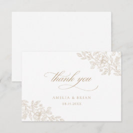 Tarjeta De Agradecimiento Boda elegante vintage floral beige dorado guion