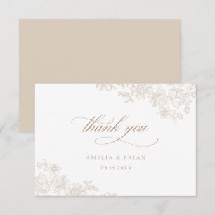 Tarjeta De Agradecimiento Boda elegante vintage floral encaje neutro guión