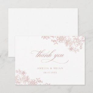 Tarjeta De Agradecimiento Boda Elegante Vintage Floral Rosa Claro Royal
