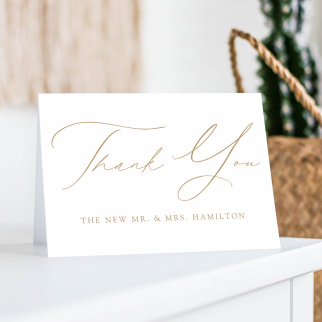 Tarjeta De Agradecimiento Boda elegante y moderno de guiones dorados (Subido por el creador)